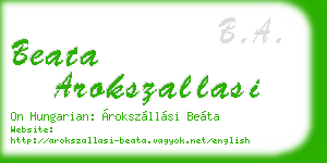 beata arokszallasi business card